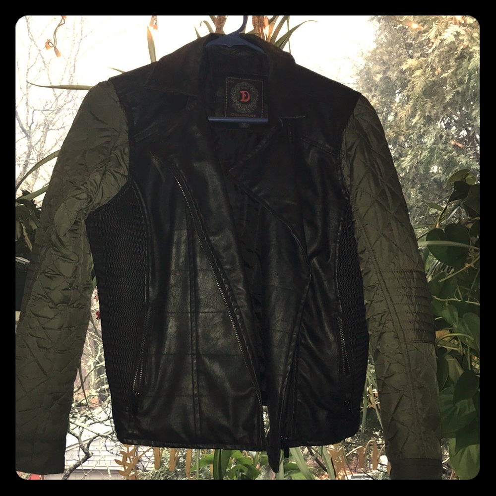 Black and green leather coat